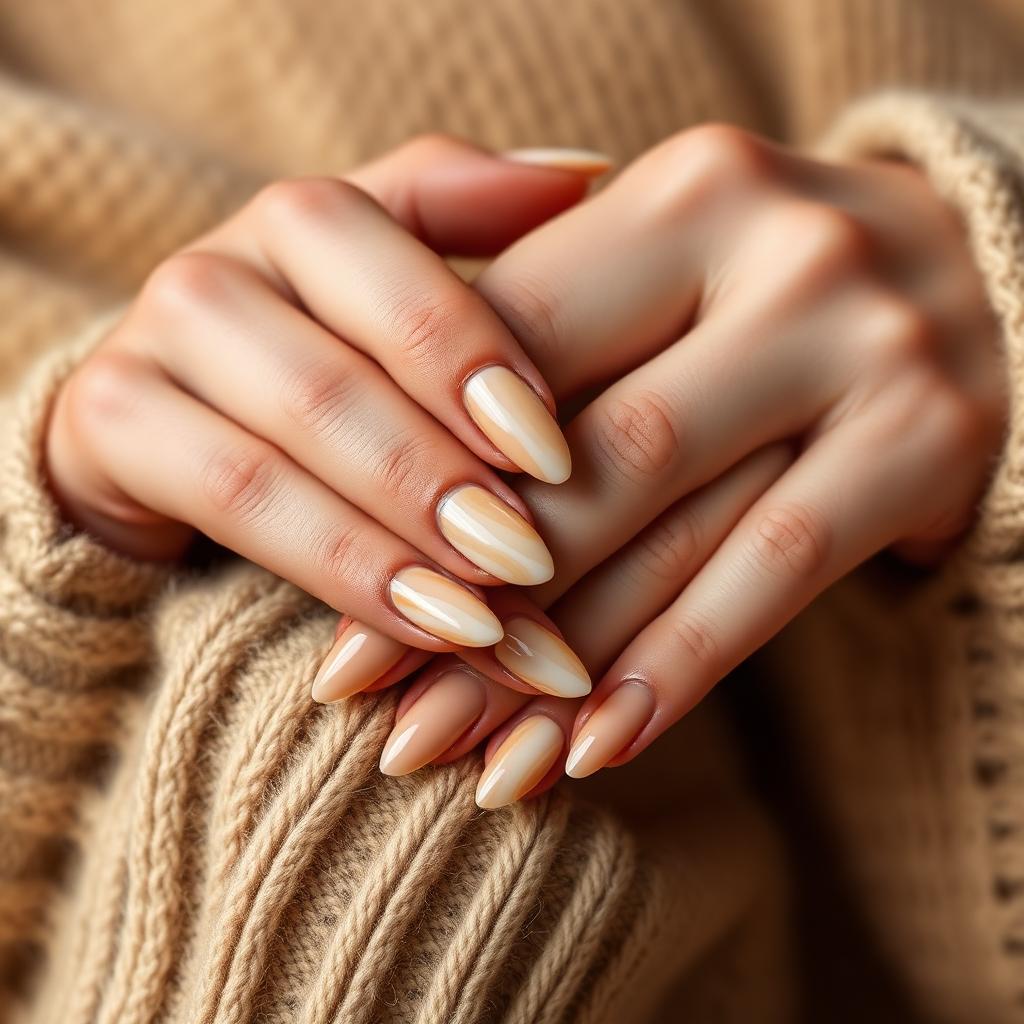 Caramel Latte Swirl Nails: The Cozy Marble Manicure