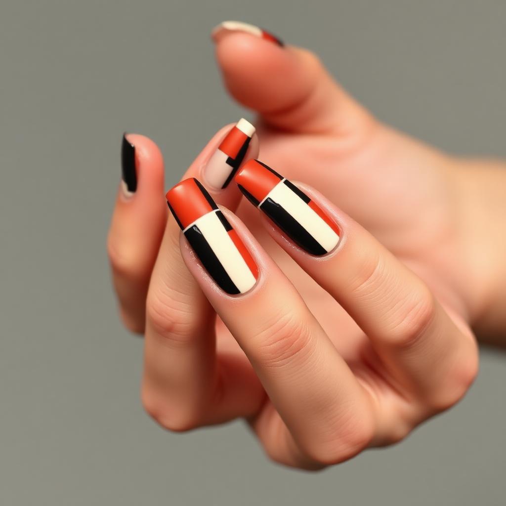 Geometric Color-Block Nail Art: A Bauhaus-Inspired Manicure