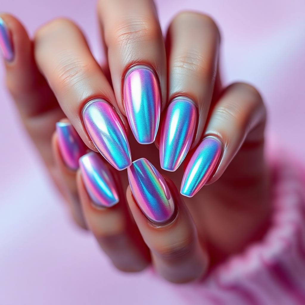 Holographic Aurora Chrome Nails: The Iridescent Rainbow Finish