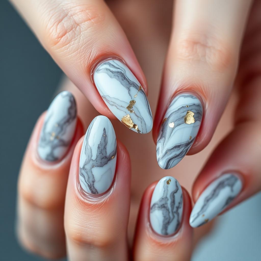 Marble Stone Nail Art: Carrara Veins with Gold Foil Accents