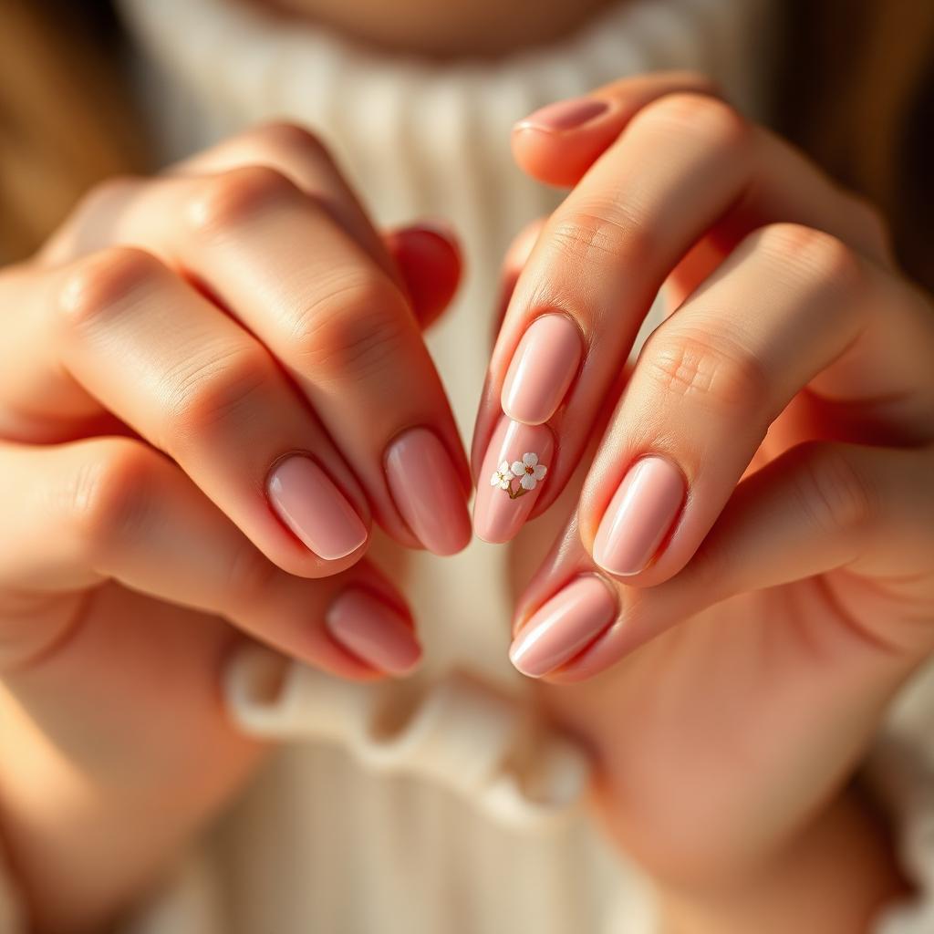 Peach Blossom Nails: Hand-Painted Cherry Blossoms on Peachy Pink