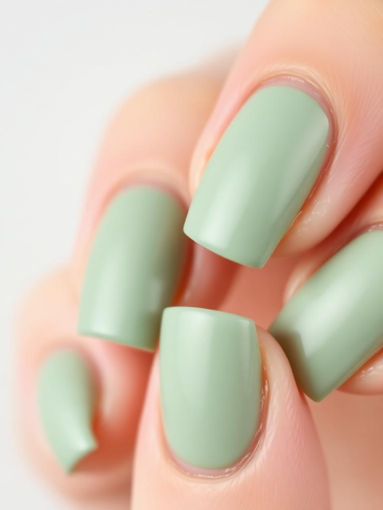 Matte Sage Green Nails with Fine Gold Line Art